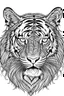 Placeholder: realistic tiger head tattoo idea, line art, background, vector, svg, black outline on white background, leave plenty of white space beetween lines for coloring, tattoo style, tattoo idea,full body, minimalist