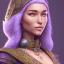 Placeholder: D&D character, female, druid, nature, tan skin, purple galaxy coat, bust, brunette