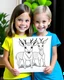 Placeholder: Check out a picture of two kids(4 years) showcasing their finished deer coloring page in a frame or as a gift for someone special. (style carton)