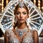 Placeholder: very beautiful fachion lady sitting inside a very big fantezy diamond wearing nice bride, lights reflecting on diamod and her jewels