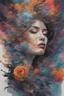 Placeholder: Generate a captivating digital artwork where a vivid explosion of images on a canvas bursts forth, weaving together elements of a woman, demons, tattoos, flowers, and stormy hues. Capture the essence of dynamic creativity in this abstract masterpiece."