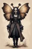 Placeholder: Jean-Baptiste Monge style 19th century hand drawn full body illustration of a walking hybrid Polyphemus moth goth girl, with highly detailed facial features with multi cellular eyes, drawings, 8k, vibrant natural colors,