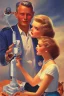 Placeholder: american dream painint man holding a robot girl 1950s