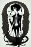 Placeholder: black haired young man necromancer wizard with gothic jewelry and tentacle fingers in the style of Aubrey Beardsley