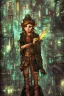 Placeholder: steampunk elf detective in a neon dystopian city