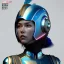 Placeholder: woman, asian, blue, helmet, decorative color feathers, retro futuristic, latex coat, soft color, highly detailed, art stations, concept art, smooth, unreal engine 5, god rays, ray tracing, RTX, lumen lighting, ultra detail, volumetric lighting, 3d, finely drawn, high definition, high resolution.