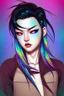 Placeholder: asian androgynous girl, in detailed comic illustration, piercings,rainbow hair, androgynous look, epic colour treatment, cinematic colour treatment