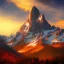 Placeholder: red evening sky over the mountain