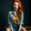 Placeholder: pretty girl, aged 21, ginger, attractive, colourful clothes, realism, jeans, sexy