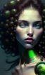 Placeholder: girl, cute, beautiful, curly locks, black hair, green skin, brown eyes, black tee shirt, head and shoulders portrait, 8k resolution concept art portrait by Greg Rutkowski, Artgerm, WLOP, Alphonse Mucha dynamic lighting hyperdetailed intricately detailed