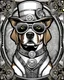 Placeholder: Steampunk dog Coloring Book Page, highly detailed.full body portrait, black and white.