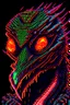 Placeholder: Reptile angel, shiny red eyes, scary, barf art, highly detailed pixel art, scifi, retro, neon fluorescent aura, extreme attention to details, exaggerated, strange