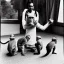 Placeholder: Old photo of monkey with dancing cats