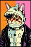 Placeholder: cat with shark mask hat solana droid body cypher punk japanese style in the style of warhol