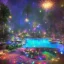 Placeholder: turquoise neon pool water sparkling at night in the dark detailed realistic glowing