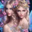 Placeholder: bright fairy, beautiful portrait, blond hair,blue eyes, flowery luminous pastel colors, butterfly