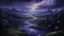 Placeholder: A painting of Da Vinci of a landscape about artificial intelligence with light dark and purple colours full of serenity