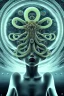 Placeholder: Spiritual being with Tentacles over human Head creating reality around, wrapping Spiral around people, Psychedelic