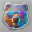 Placeholder: sticker on white background, 3d Head of a Bear with sunglasses, psychedelic, octane render, unreal engine 5, DMT art, funny, smiling