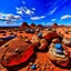 Placeholder: Fantastic mineral constructions and multicolored concretions under a sparkling sky in a desert panorama, reminiscent of the fiery expanses of Arizona