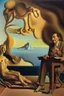 Placeholder: Harmony; Salvador Dali in a schoolboy desk drawing his mother posing for him