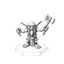 Placeholder: low poly, goblin troll miniature model half painted arms outstretched holding battle hammer offering gift, standing on black and white pencil drawn hexagon grid