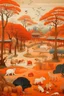 Placeholder: A tannish orange colored arena grounds with animals painted by Zhang Lu