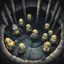 Placeholder: From the perspective of the bottom of a well, creepy Minions looking over the edge down at you, by Mark Brooks, dark bright colors.