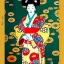 Placeholder: Retrato de cuerpo entero una Geisha con kimono con Katana con el estilo de Gustav Klimt