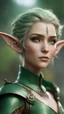 Placeholder: elf, short ears, wearing green leather, Luis Royo art style, bokeh like f/0.8, tilt-shift lens 8k, high detail, smooth render, down-light, unreal engine, prize winning