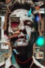 Placeholder: Ultra detailed medium portrait painting of close-up image of crazy person looking in the camera lens , torn up collage of clippings, broken circuitry background, matrix effects, punk visual art, punk art aesthetic, graffiti art, pop surrealism, collage art, cluttered paint glitches