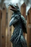 Placeholder: smilende zombie crow av tre foran et kastanjegjerde in the style of giger and fallout 4 ,,bokeh like f/0.8, tilt-shift lens 8k, high detail, smooth render, down-light, unreal engine