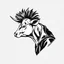 Placeholder: side silhouette of a punk rock cow with a mohawk wearing a leather jacket, black and white vector