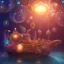 Placeholder: closeup shot of a beautiful glowing steampunk glass whale carriage floating on water, enchanted forest, glowing flora, bright, glowing, sparkles, 8k, incredible depth, dramatic triadic lighting, beautifully intricate details, clean environment, marvelous epic scene