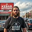 Placeholder: a swedish Jesus like man standing on a busy street wearing a t-shirt. a kebab brothers t shirt, with a kebab brothers logo, KEBAB BROTHERS tattoo in forehead, KEBAB BROTHERS Sign in background, Kebab brothers store, Kebab Brothers sign on cars, Kebab Brothers cloud in the sky