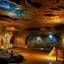 Placeholder: A brownish bronze cavern with crystals and gems designed in Lascaux cave paintings painted by Jeffrey Kolker