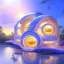 Placeholder: landscape of summer tropical ambient beutiful villa white gold and neon lights bright and colorful bright gloss effect of a futuristic house,like spaceship, natural round shapes concept, large transparent view of the open outdoor garden,sea beach at sunset, gold crystals,with light pink, flowers of Lotus, beutiful pools, light of sun , palmiers,cerisiers en fleurs, wisteria, sun , stars, small waterfalls