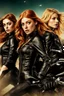Placeholder: Poster for an action film called "The Motorbike Girls" starring Katherine McNamara, Margot Robbie and Georgia Henshaw wearing tight leather catsuits.