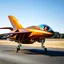 Placeholder: award winning photograph of a house-fly fighter-jet genetic-splice designed by only one vehicle per image painted metallic orange traveling at a high rate of speed, jet intake off of front center of vehicle and jet exhaust out the rear with bright blue flames painted on the hood and front quarter panels, bilaterally symetrical, more a high speed road vehicle