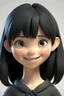 Placeholder: 3D Cute girl smiley with medium black hair with bangs