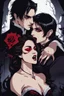 Placeholder: male vampire biting the neck of a young woman