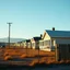 Placeholder: Photorealistic style, wasteland, Truman show, noon-light, movie shot, details, high contrasts, fence, powder, aluminum, row of houses