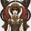 Placeholder: Full Body, Art Nouveau Woman With A Bob With A Fringe Hairstyle, Cleopatra Clothing, Steampunk Metal moth with red wings, Black Background