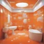 Placeholder: Surreal bathroom where everything is in plastic, sunny orange, even the walls and windows and shaggy carpet, futuristics