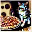 Placeholder: photo of a cat playing piano and guitar and pizza