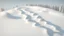 Placeholder: top down 3d render of a snowy landscape where footsteps in the snow form the shape of the number 2024