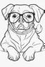 Placeholder: Outline art for cute coloring pages with dog with glasses, full body, white background, sketch style, only use outline, clean line art, no shadows and clear and well outlined.