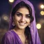 Placeholder: Pakistani Pukhtoon young-woman smiling & has beautiful eyes with purple dress at night