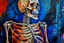 Placeholder: skeleton, neo-expressionism, acrylic paint