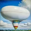 Placeholder: A white airship with Pacific Northwest totem poles in the sky painted by Alexej von Jawlensky